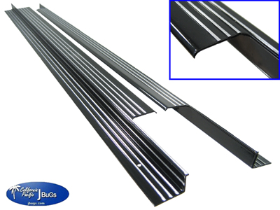 Door Sills, Billet Aluminum, Gloss Black w/ Polished Ribs, Pair, Bug Convertible